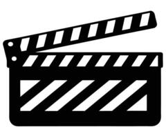 A black and white clapper board icon on a white background vector