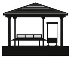 A black and white image of a bench and a gazebo vector
