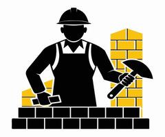 A man with a hammer and brick in his hand vector