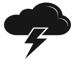 A black and white cloud with a lightning bolt vector