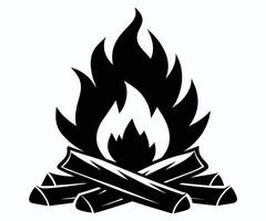 A black and white silhouette of a campfire vector