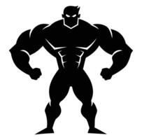 A silhouette of a muscular man with a black background vector