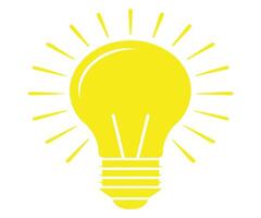 A yellow light bulb with rays coming out of it vector