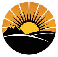 The sun rising over mountains and hills vector
