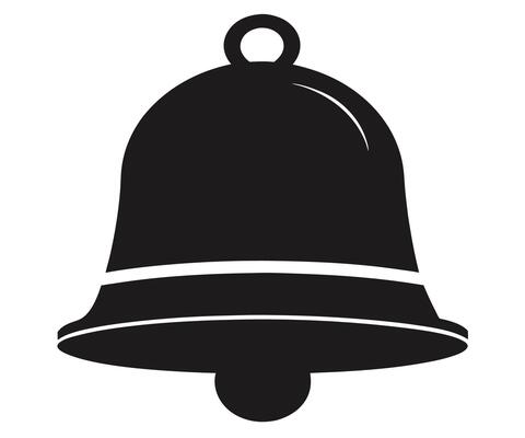 A black and white bell icon on a white background