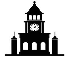 A black and white silhouette of a clock tower vector