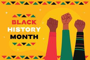 Black history month banner with african american peoples fists on yellow background. Flat illustration design graphic. Template for background, banner, card, poster vector