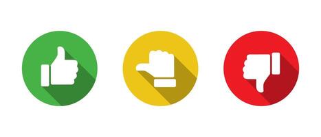 Like, neutral, and dislike hand icon with long shadow vector