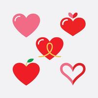Cute Heart Icons Set In Red And Pink vector