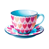 A cup and saucer with hearts on it png