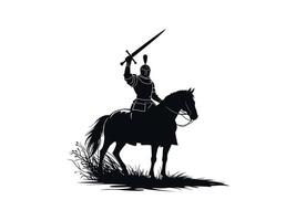 A knight warrior sitting on a horse with open sword shilhouette illustration isolated on white backgorund vector