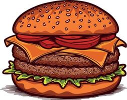 hamburger design flat color, Cheese Burger Simple Burger flat illustration isolated on white background vector