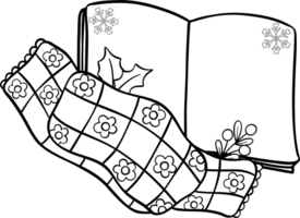 Groovy Retro Winter Bookish opened Book with scarf Coloring Image png