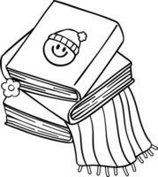 Groovy Retro Winter Bookish Stacked Books with scarf Coloring Image png