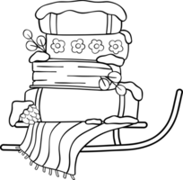Groovy Retro Winter Bookish Stacked Books on snow sled Coloring Image png