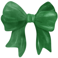 Coquette Green Ribbon Bow Watercolor Christmas Bow Painting in Retro Style png
