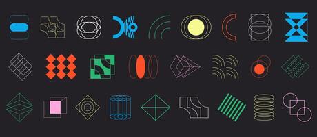 Brutalism outline colorful geometric shapes collection basic elements set vector