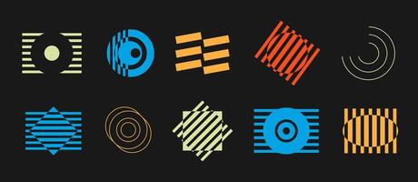 Brutalism Color Elements Optical Illusions Collection on Black Background vector