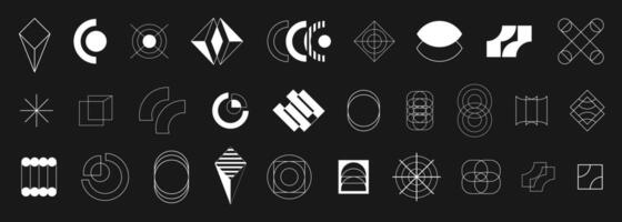 Brutalism Thin Line Shapes Set. Elements Group on Black Background vector