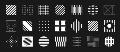 Brutalism Shapes Set. Optical Illusions Elements Group on Black Background vector