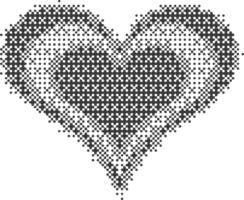Pixel pattern heart. Bitmap dotted texture symbols of love. Retro design element with color gradation. Y2k grainy digits halftone shape. Valentine day grunge figures png