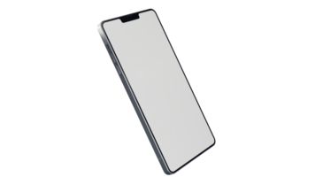 Blank Screen Smartphone Perspective View Mockup 3d Rendering Rotated by Minus 45 Degrees on the X Axis and 25 Degrees on Z Axis. View from top png