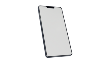 Blank Screen Smartphone Perspective View Mockup 3d Rendering Rotated by Minus 25 Degrees on the Y Axis and Minus 25 Degrees on the X Axis. View from top png