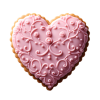heart shaped cookie with pink frosting on top . Heart shaped sugar cookie for Valentine's Day top view . Valentine day biscuit flat lay isolated png