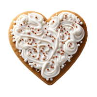 heart shaped cookie with white frosting on top . Heart shaped sugar cookie for Valentine's Day top view . Valentine day biscuit flat lay isolated png