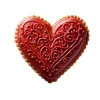 heart shaped cookie with red frosting on top . Heart shaped sugar cookie for Valentine's Day top view . Valentine day biscuit flat lay isolated png