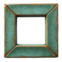 Green frame . green wooden frame with grunge and vintage texture top view . old frame for picture placement flat lay isolated png