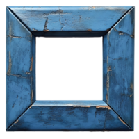Blue frame . blue wooden frame with grunge and vintage texture top view . old frame for picture placement flat lay isolated png