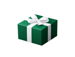 Green gift box with white ribbon and bow. With no background. png