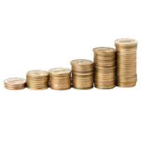 Stacks of Coins Increasing in Height from Left to Right on a Transparent Background for Financial Growth and Investment Concepts png