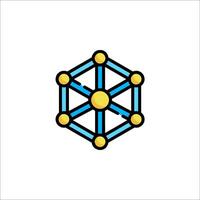 A blue and yellow geometric shape with a circle in the center vector