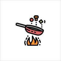 A frying pan and a pot on fire vector