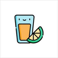 A glass of juice with a slice of lemon vector