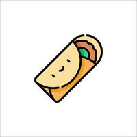 A taco is shown in a flat line style vector