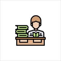 A man sitting at a desk with stacks of books vector