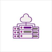 A purple cloud icon with a stack of servers vector