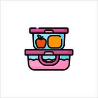 A lunch box with fruit and vegetables on top vector