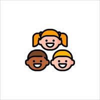 Three children are smiling in a flat design vector