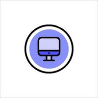 A computer monitor icon in a circle vector