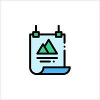 A calendar icon with mountains on it vector