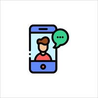 A person is talking on a phone with a chat bubble vector