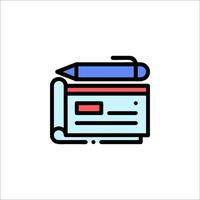 A blue and red pen and paper icon vector