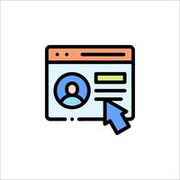 A person is looking at a computer screen with a blue arrow pointing to it vector