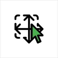 A green arrow pointing to a square icon vector