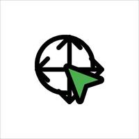 A green arrow pointing to a globe vector