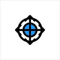 A blue and black logo with a cross in the center vector